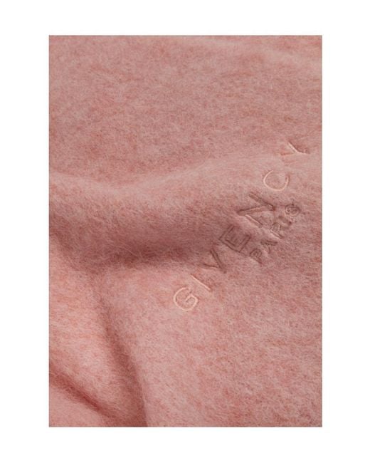 Givenchy Pink Logo Embroidered Fringed Scarf