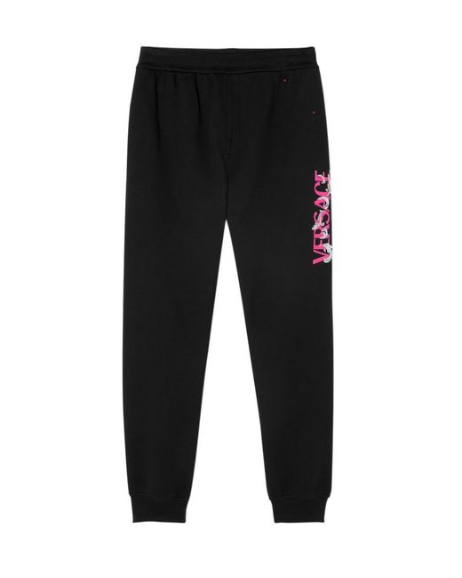 Versace Black Logo Printed High Waist Track Pants for men