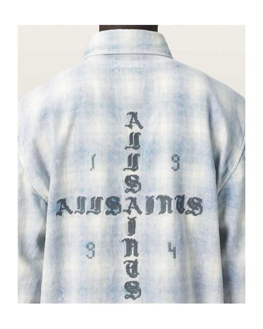 AllSaints White Santos Long Sleeve Checked Shirt for men