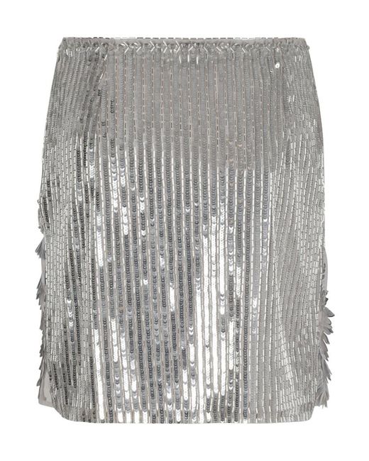 Alberta Ferretti Gray Sequin-Embellished High Waist Mini Skirt