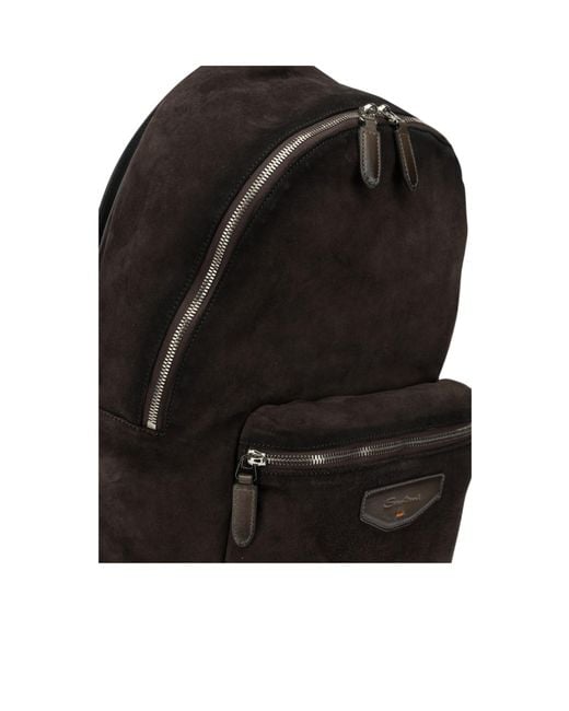 Santoni Black Backpack With Top Handle for men