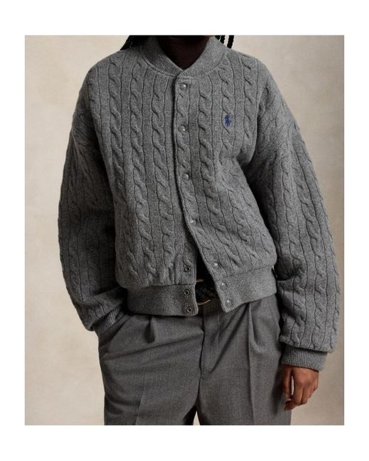 Polo Ralph Lauren Gray Cable-Knit Bomber Jacket