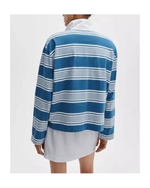 Rag & Bone Blue Kelly Boxy Striped Long-Sleeve Polo