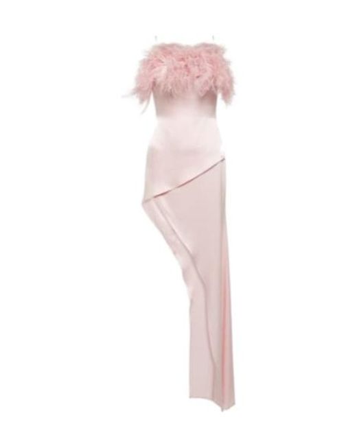 David Koma Pink Feather-Trimmed Satin Midi Dress