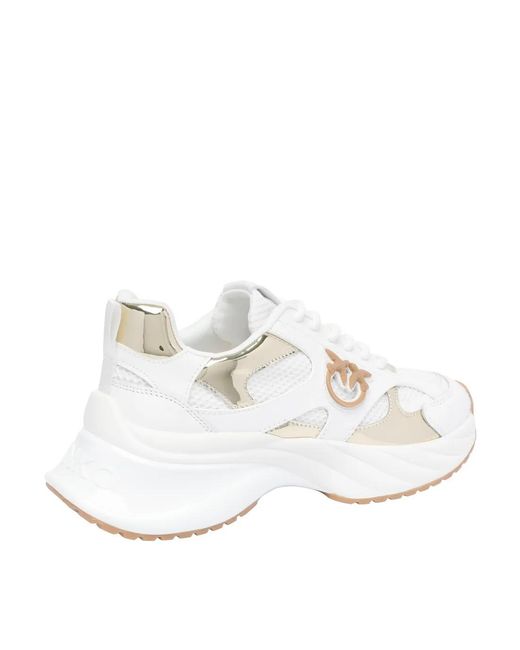 Pinko White Logo-Patch Round Toe Sneakers