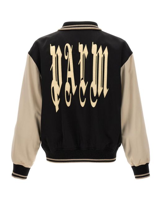 Palm Angels Black Gothic-Logo Varsity Jacket for men