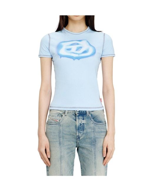 DIESEL Blue Fitted Crop T-Shirt