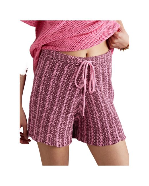 The Elder Statesman Red Striped Crocheted Cotton Shorts