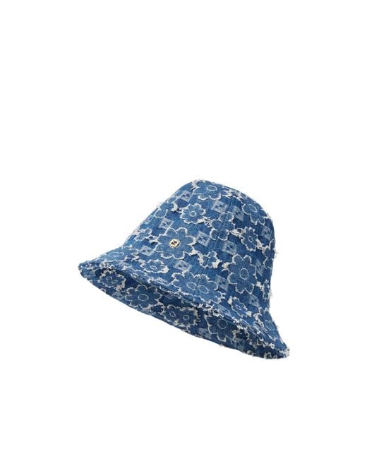 Fendi Blue Floral Detailed Denim Bucket Hat
