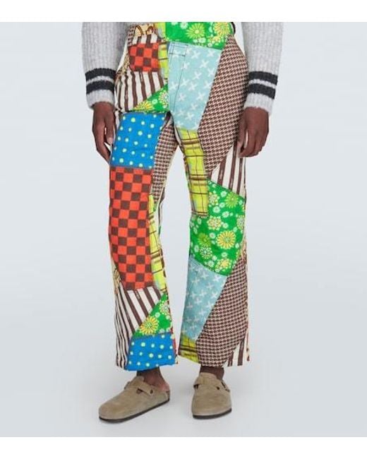 ERL Green Printed Cotton-Blend Flared Pants for men