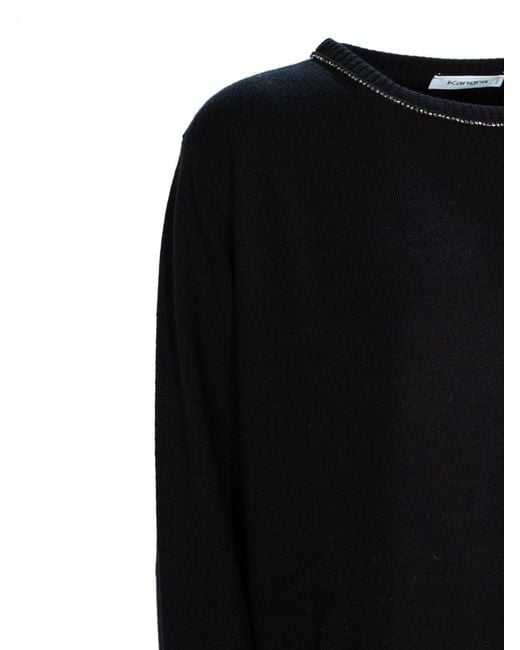 Kangra Cashmere Black Kangra Embellished Boat Neck Knitted Jumper