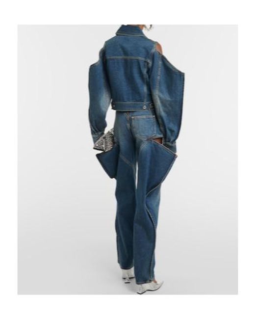 Area Blue Denim Jacket With Decorative Cutouts