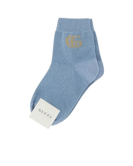 Gucci Blue Intarsia-Knit Logo Ankle Socks