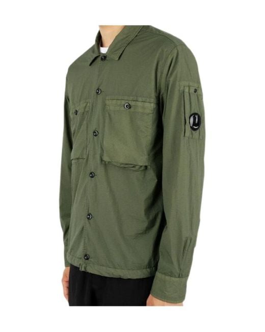 C P Company Green Button Down Lightweight Jacket for men