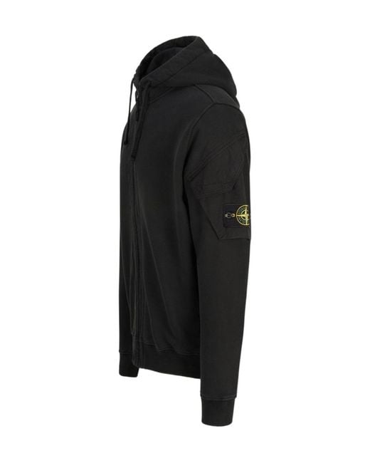 Stone Island Black Logo Patch Zipped Hoodie for men