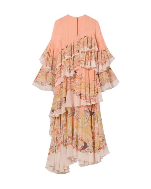 LaDoubleJ Pink Ruffled Floral-Print Dress