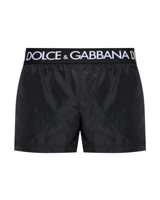 Dolce & Gabbana Black Logo Waistband Swim Shorts for men