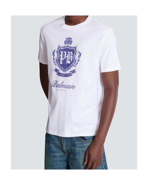 Balmain White T-Shirt With Printed Logo for men