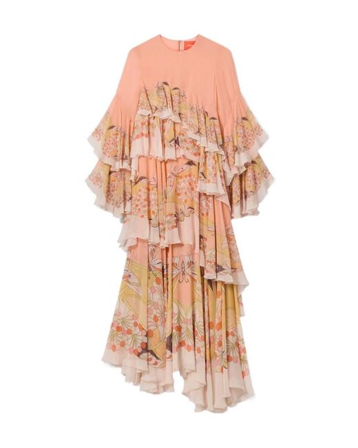 LaDoubleJ Pink Ruffled Floral-Print Dress