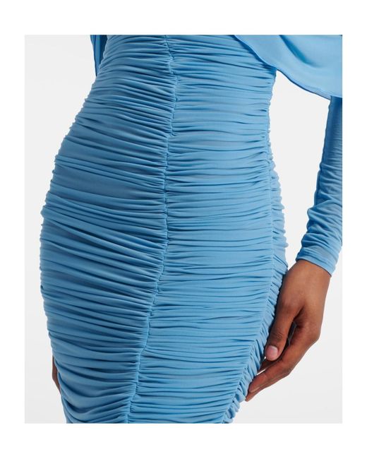 Magda Butrym Blue Floral-Applique Ruched Caped Midi Dress