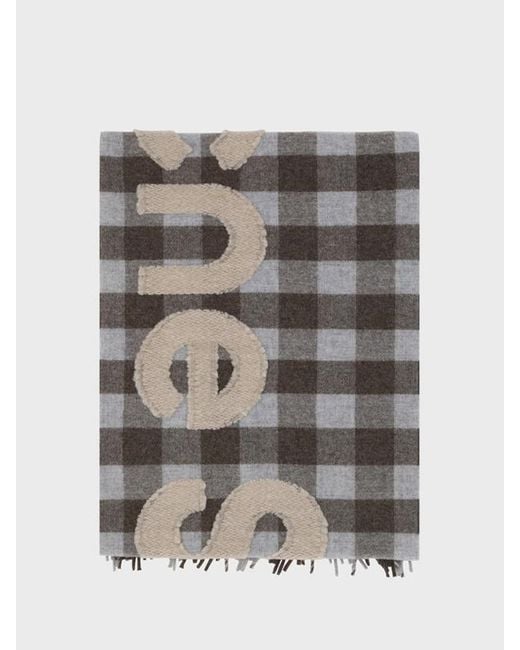Acne Gray Checkered Logo Detailed Scarf for men