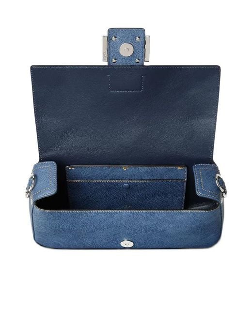 Fendi Blue Baguette Ff Plaque Shoulder Bag