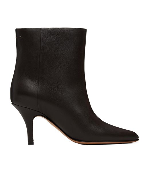 MM6 by Maison Martin Margiela Black Pointed-Toe Leather Ankle Boots