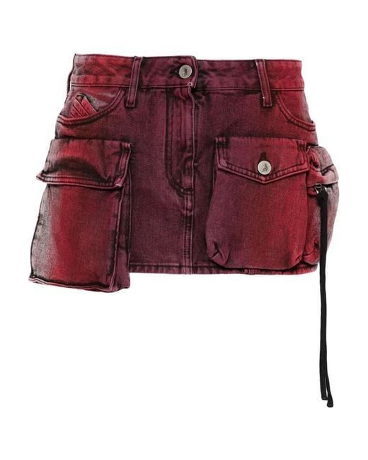 The Attico Red The Low-Rise Cargo Denim Mini Skirt