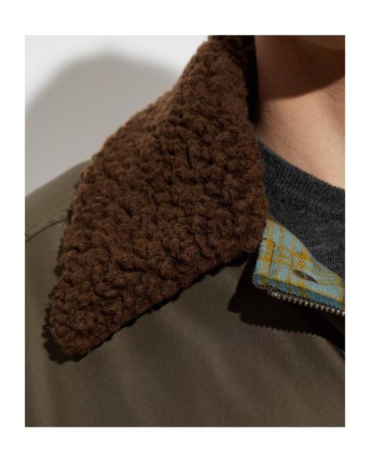 Maison Margiela Green Fur Collared Button-Up Jacket for men