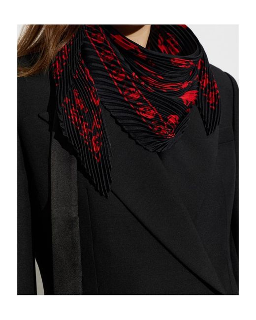 McQueen Red Pleated Skull-Print Scarf