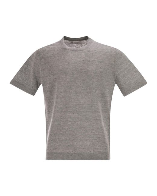 Brunello Cucinelli Gray Linen And Cotton Crew Neck T-Shirt for men