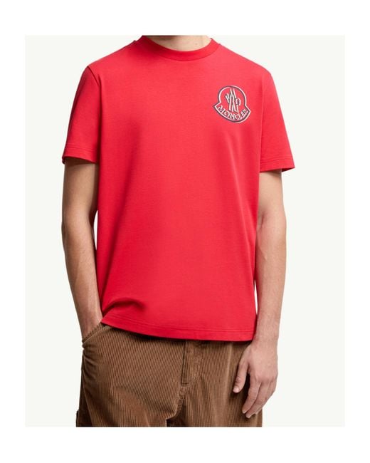 Moncler Red Logo Printed Crewneck T-Shirt for men