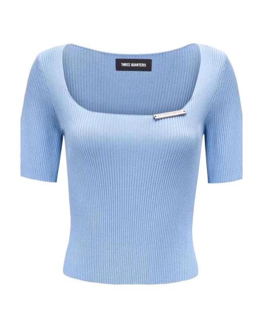 THREE QUARTERS Blue Square-Necked Sweater for men