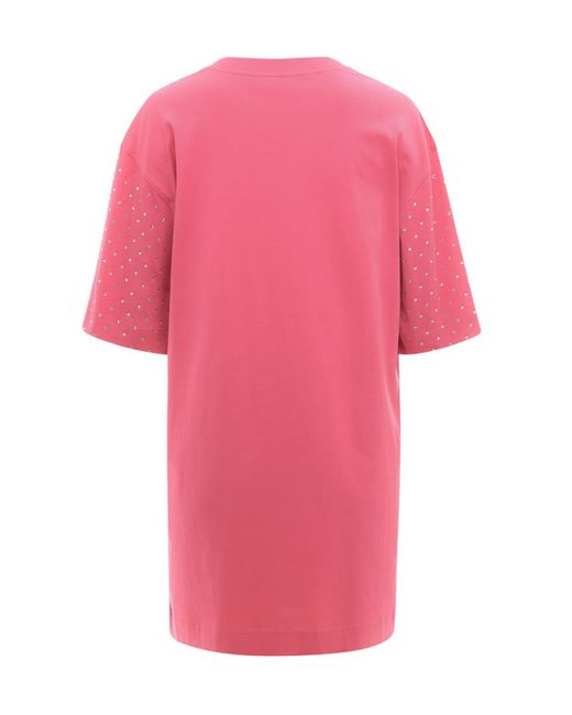Moschino Pink Crystal-Embellished Teddy Logo T-Shirt Dress