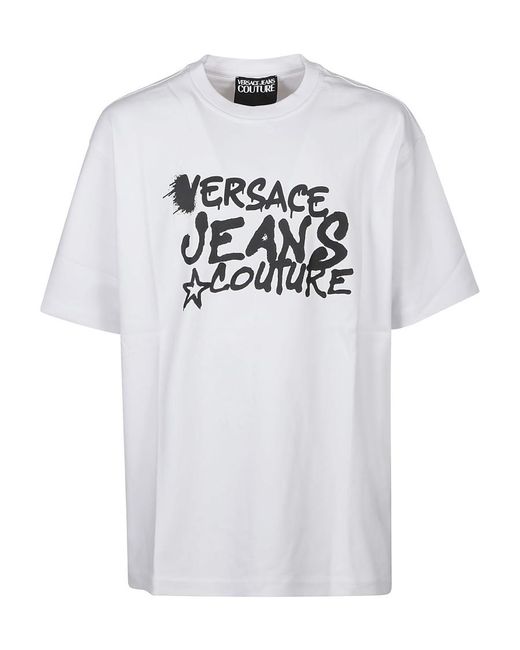 Versace Jeans Gray Logo-Print Cotton T-Shirt for men