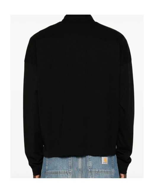 Rhude Black Logo-Embroidered Long-Sleeve Polo Shirt for men