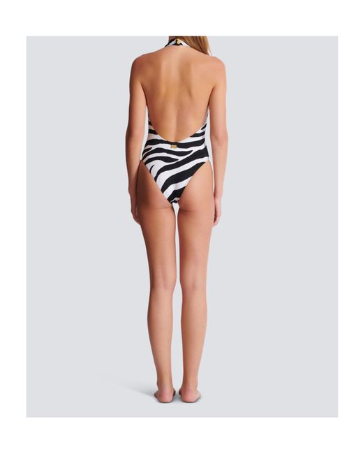 Balmain White Zebra One-Piece Swimsuit