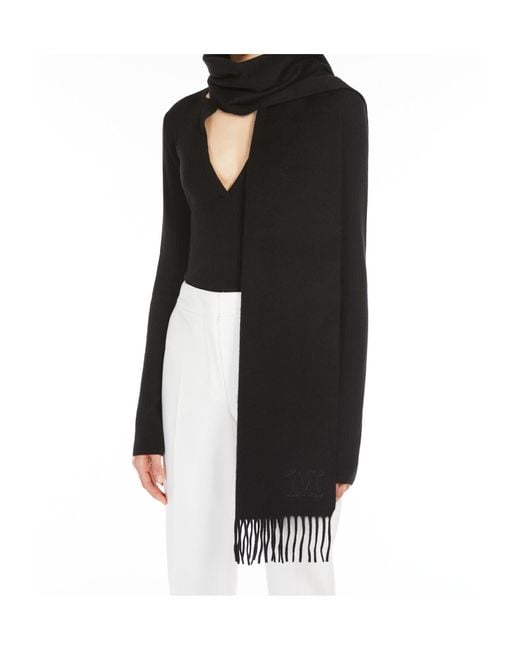 Max Mara Black Wsdalia Fringed Edge Scarf