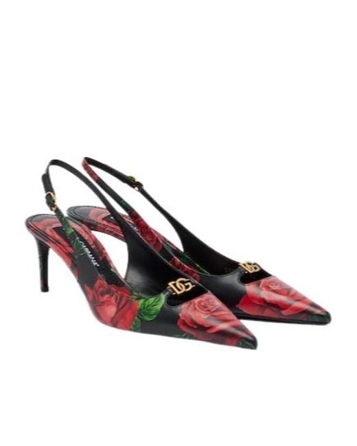 Dolce & Gabbana Pink Dg Floral Leather Slingback Pumps