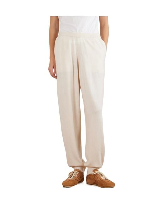 Allude White Cashmere-Blend Tapered Pants