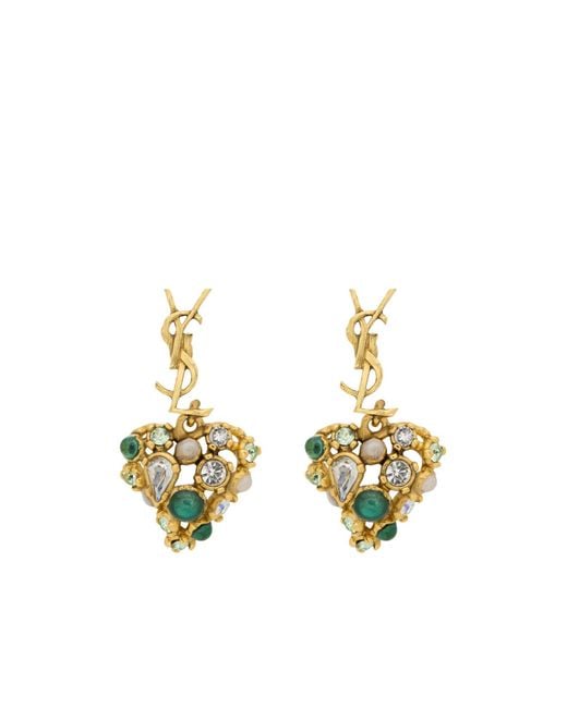 Saint Laurent Metallic Cassandre Heart Earrings