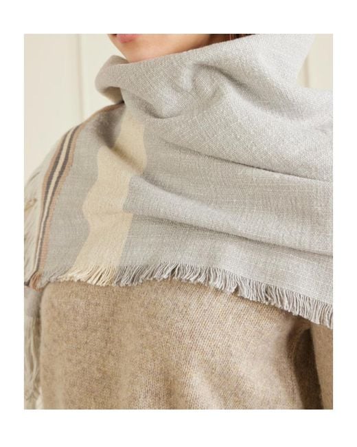 The Row White Tassel Striped Scarf
