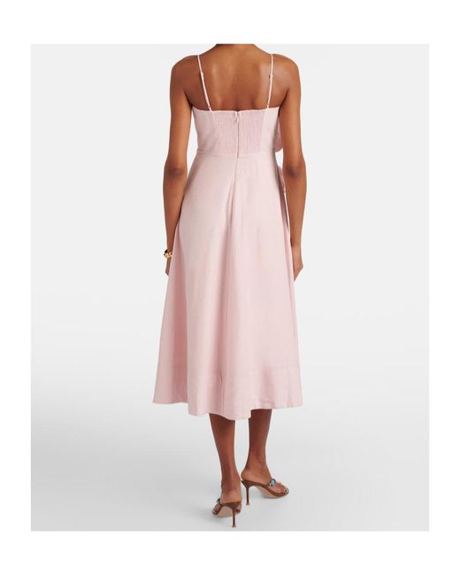 Farm Rio Pink Floral-Appliqué Linen-Blend Midi Dress