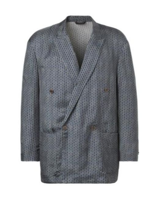 Giorgio Armani Gray Printed Double-Breasted Blazer for men