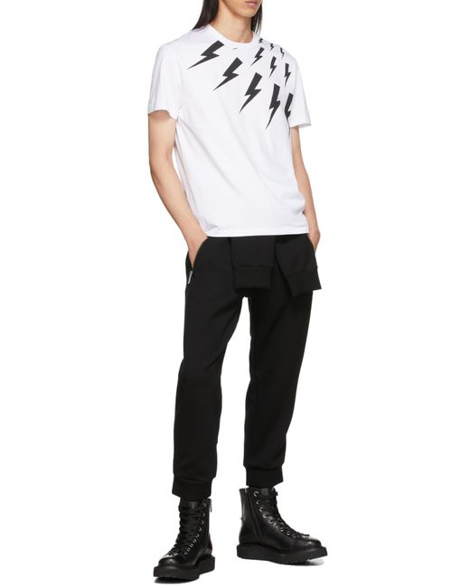 Neil Barrett White Thunderbolt-Print Cotton T-Shirt for men