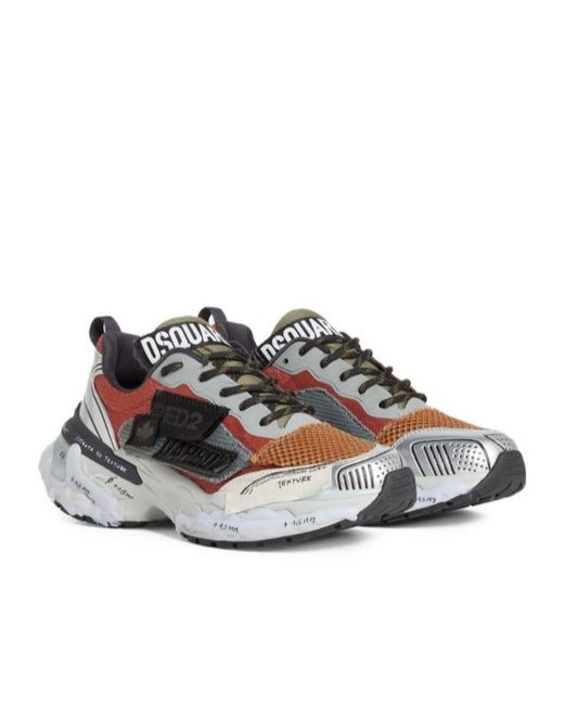 DSquared² Gray Logo-Patch Lace-Up Sneakers for men