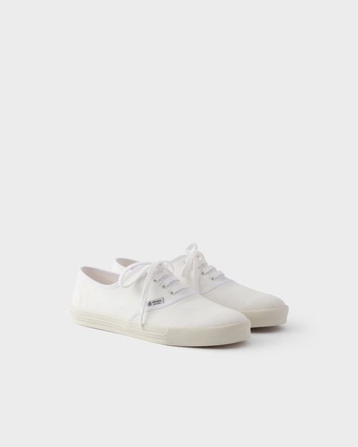 Prada White Drill Fabric Laced Sneakers