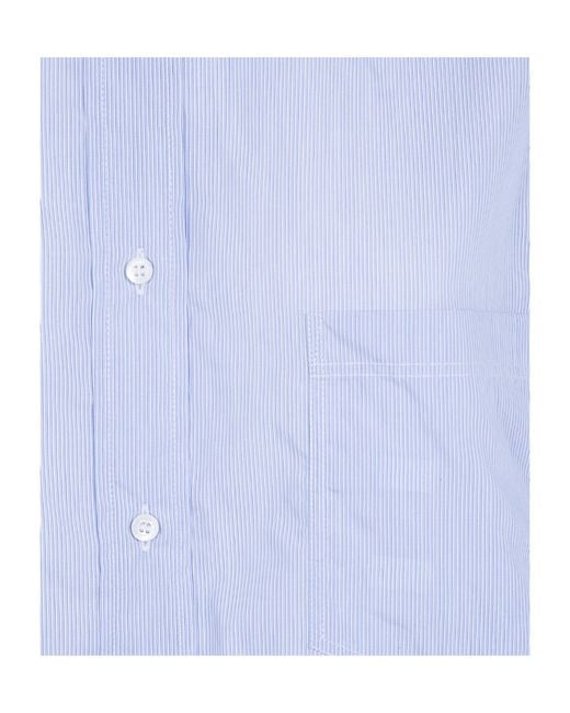 Aspesi Blue Striped-Pattern Band-Collar Shirt
