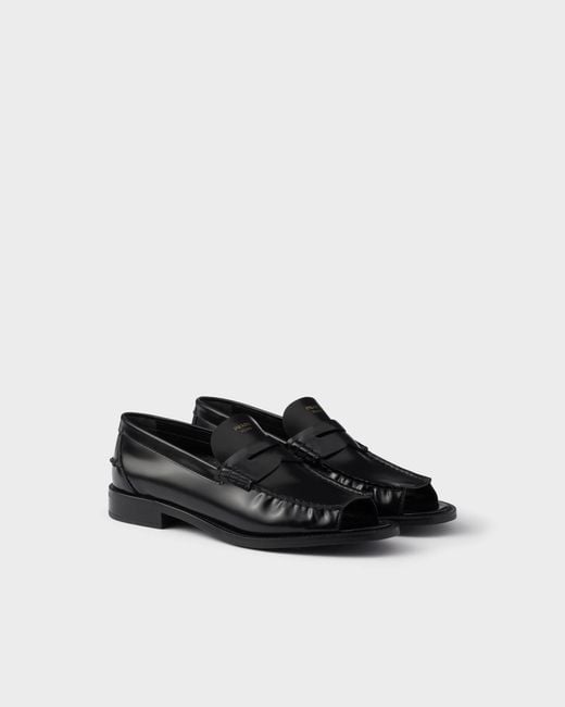 Prada Black Leather Ruched Cutout Loafers