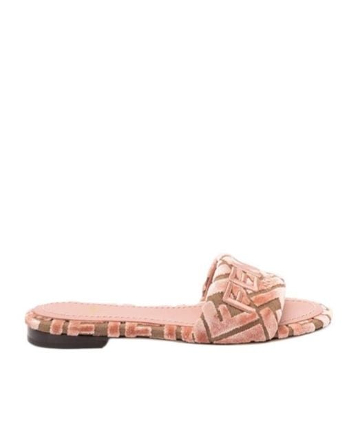 Fendi Pink Ff Flocked Sandals